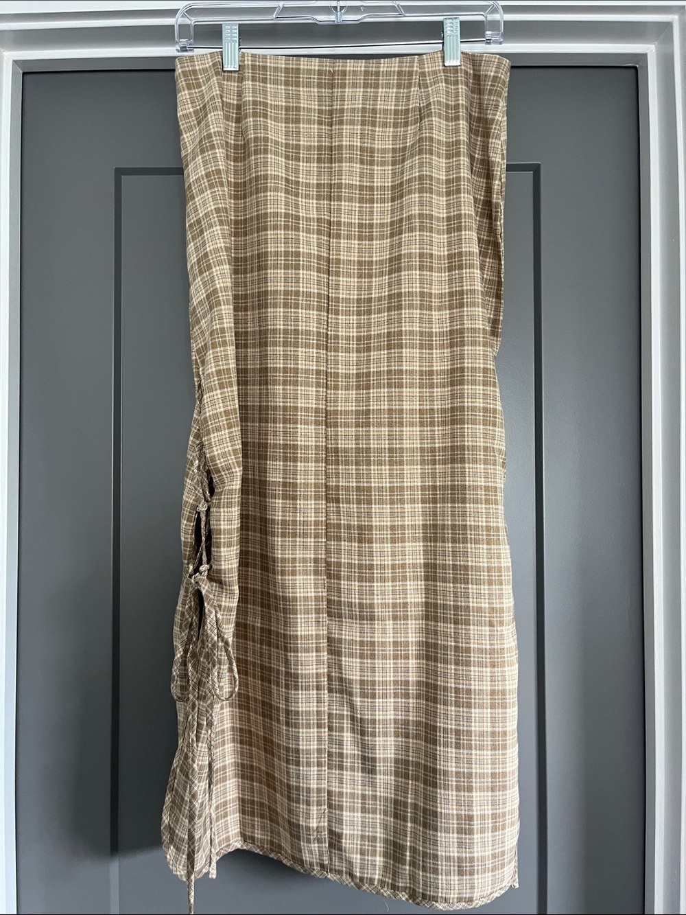 Lola May Plaid Tie-Side Midi Skirt in Brown - Picture 3 of 7